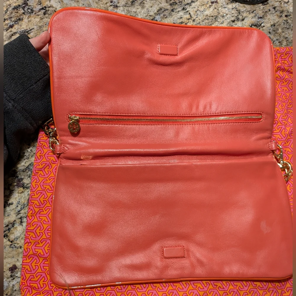Tory Burch Pink Coral Purse Clutch with Gold Accents - Picture 3 of 16